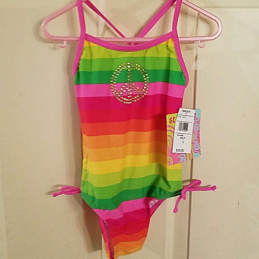 NWT Girls size 5 Swimsuit Peace sign